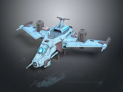 Sci Fi Futuristic Spacecraft 3D Model With Cockpit Winged Design And Blue Accents 3d model