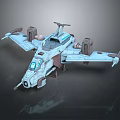 Sci Fi Futuristic Spacecraft 3D Model With Cockpit Winged Design And Blue Accents
