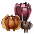 Flower Shaped Glass Decorative Ornament Set in Brown Purple and Dark Brown for Home Decor