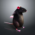Game Movie Character Mouse Black Body Pink Ears Paws Tail Standing On Gradient Gray Background