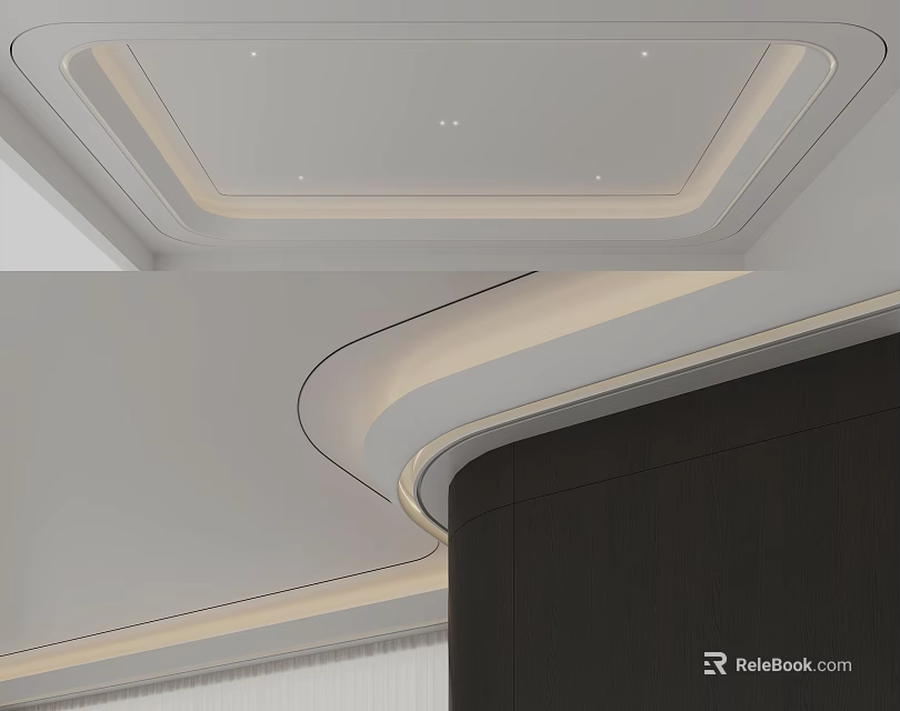 Modern Ceiling Design With Recessed LED Lights And Layered Curved Structure 3d model 