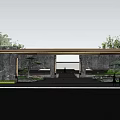 Modern Entrance Gate Design Featuring Wooden Roof Marble Walls And Seaside Landscape