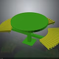 Green Round Table With Yellow Curved Benches Modern Furniture Design