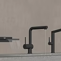 Sleek Black Kitchen Faucet Water Flow On Gray Countertop Design