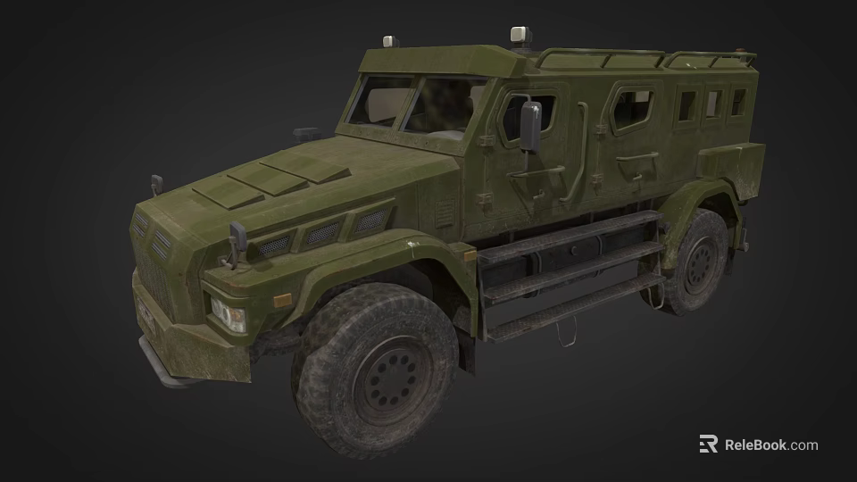 Military Green Armored Vehicle With Heavy Duty Tires And Reinforced Body 3d model 