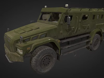Military Green Armored Vehicle With Heavy Duty Tires And Reinforced Body 3d model