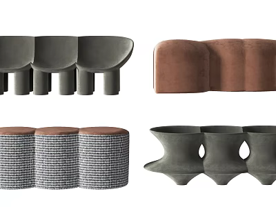 Modern Public Chairs With Various Designs Different Materials And Curved Shapes 3d model
