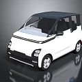 White Small City Car With Black Roof And Modern Minimalist Urban Design