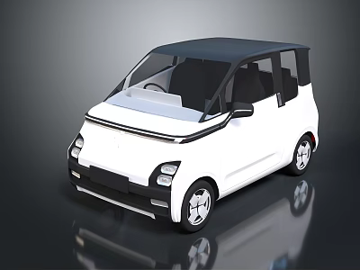 White Small City Car With Black Roof And Modern Minimalist Urban Design 3d model