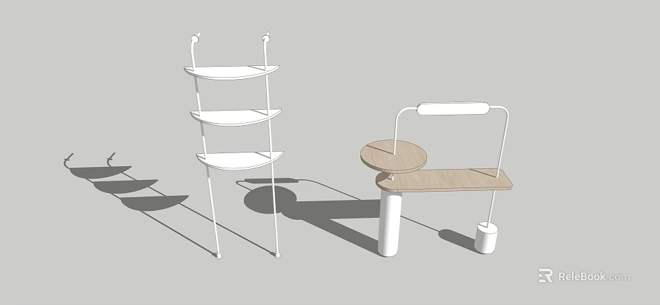 Modern Display Shelves With White Frame Multiple Tiers And Wooden Circular Shelves 3d model 