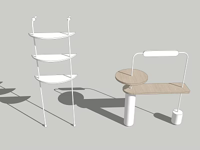 Modern Display Shelves With White Frame Multiple Tiers And Wooden Circular Shelves 3d model