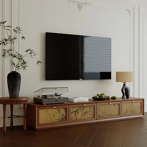 Quiet Antique Style TV Cabinet Side Few TV Vase Floriculture Ornaments 3d model