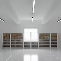Spacious White Storage Room With Shelves Ceiling Lighting And Large Windows 3d model