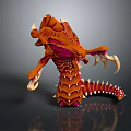 Fierce Fantasy Creature With Orange Pink Exoskeleton Spiked Body Clawed Limbs And Long Tail