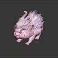 Cute Mythical Creature 3D Model With Fluffy White Purple Fur And Yellow Accents