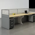 Modern Office Desk Cubicle With Partition Storage Cabinets And Green Plants