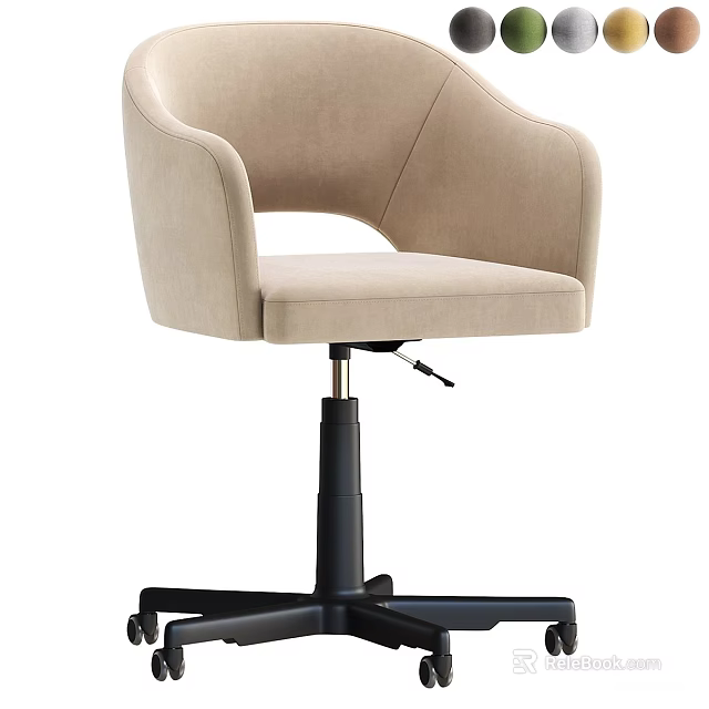 Beige Upholstered Height Adjustable Office Chair With Armrests Black Base Wheels 3d model 