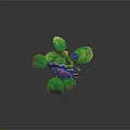 Vibrant Blue Flower Plant With Layered Purple Center and Green Shiny Leaves Against Dark Background