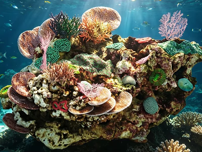 Colorful Aquatic Plants Thriving In Tropical Underwater Reef With Sunlight And Marine Life 3d model