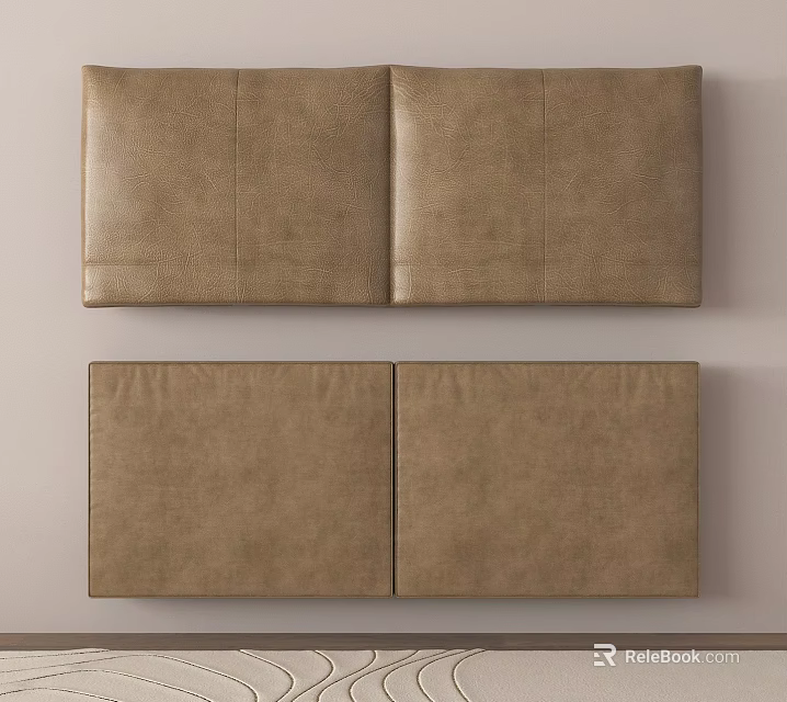 Brown Leather Bedding Headboard With Double Panel Modern Design And Soft Texture For Bedroom Decor 3d model 