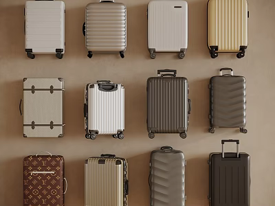 Various Stylish Suitcases In Different Colors And Textured Patterns 3d model