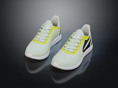 Lightweight White Sports Shoes With Yellow Accents Black Logo And Modern Design 3d model