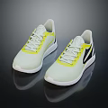 Lightweight White Sports Shoes With Yellow Accents Black Logo And Modern Design