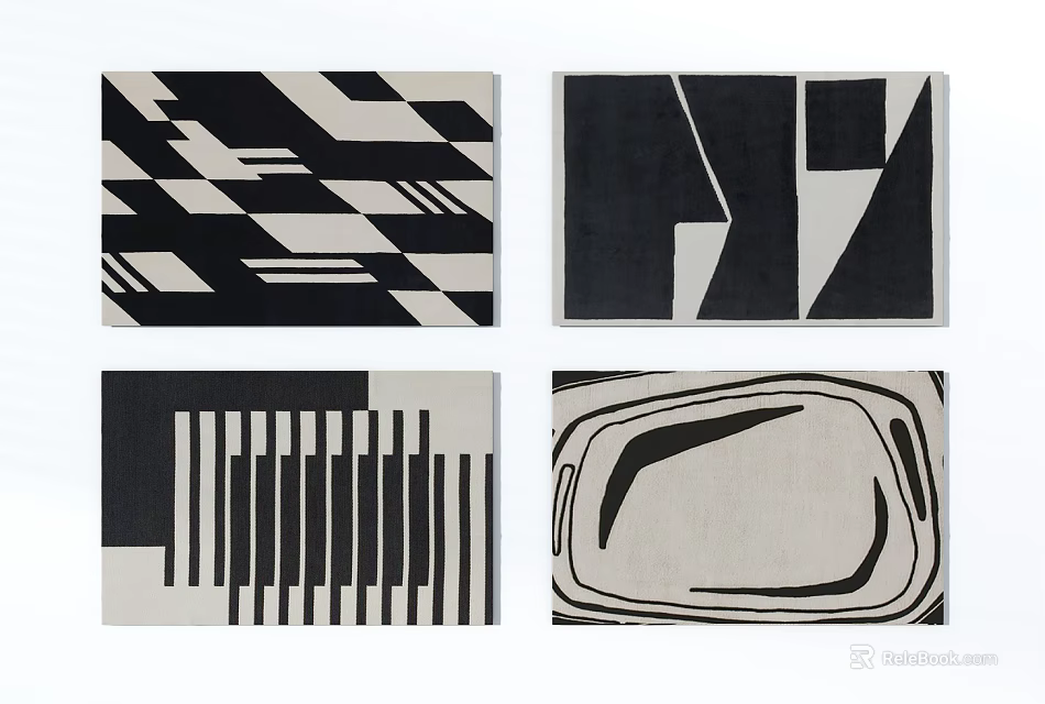 Modern Square Rugs With Black And White Geometric Patterns For Home Decor 3d model