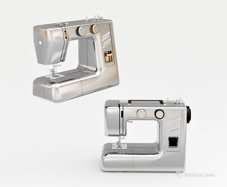Silver Sewing Machine Design Featuring Modern Sleek Look And Functional Parts 3d model 