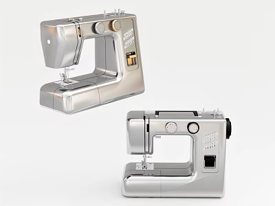 Silver Sewing Machine Design Featuring Modern Sleek Look And Functional Parts 3d model