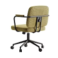 Elegant Modern Office Chair With Beige Padded Seat And Black Metal Rolling Base