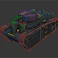Rusty Blue Military Tank With Turret Heavy Tracks And Vintage Weathered Design