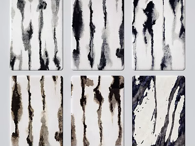 Stylish Square Rugs Featuring Abstract Ink Style Patterns in Various Modern Designs 3d model