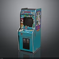 Blue Arcade Game Machine Featuring Colorful Cartoon Graphics Screen Coin Slot And Control Buttons