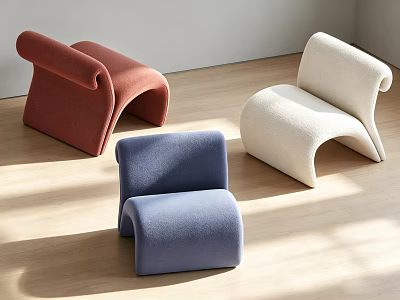 Modern Leisure Chairs With Curved Design Red Blue And Beige Upholstered In Bright Room 3d model