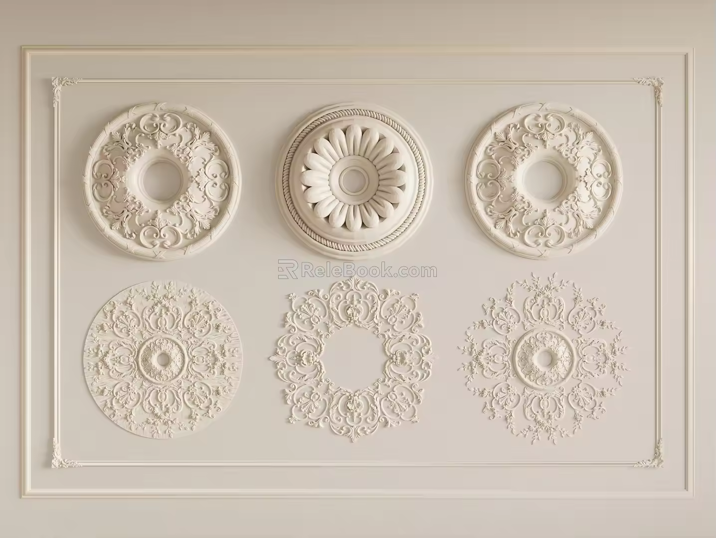 Gypsum lamp panel carved lamp panel chandelier base round lamp panel gypsum component 3d model