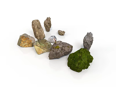 Various Colored Natural Stones Collection With Different Shapes And Textures 3d model