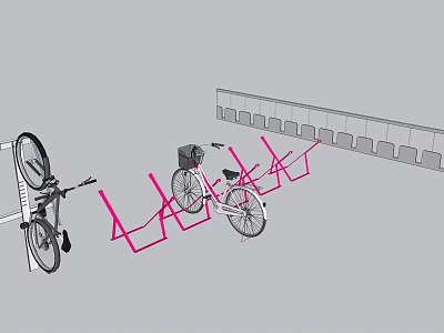 Secure Bicycle Parking With Red Metal Bike Rack And Parked Bikes 3d model