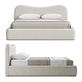 Modern Double Bed Design With Arched Headboard White Pillows And Beige Striped Linen