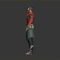 3D Eastern Style Character With Red Outfit Black Pants And Green Sash