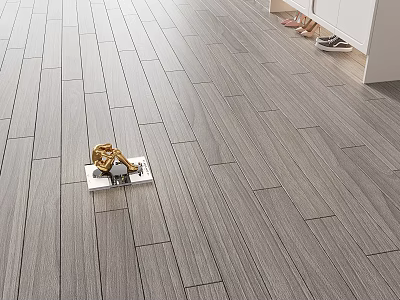 Gray Wooden Floor With Small Sweeping Robot Slippers And White Cabinets 3d model