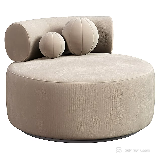 Light Beige Round Single Seater Sofa With Velvet Fabric And Decorative Pillows 3d model 
