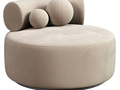 Light Beige Round Single Seater Sofa With Velvet Fabric And Decorative Pillows 3d model