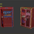 Vintage Red Lockers With Graffiti Art Open Door And Shelves Inside