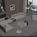 Modern Beige L shaped Sofa and Round Coffee Table Set in Bright Living Room with Pillows
