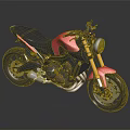 Sleek Red and Black Sport Motorcycle with Black Seat Gold Forks and Silver Exhaust