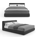 Modern Double Bed With Black Frame Gray Bedding And White Pillows 3d model