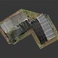 Old Wooden Houses With Weathered Wood And Sloped Roofs On Grassy Ground