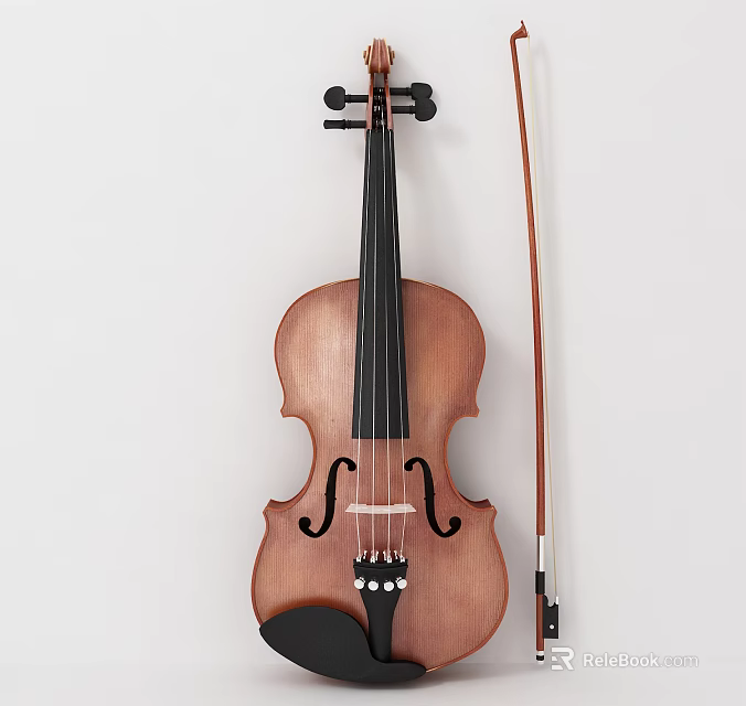High Quality Wooden Violin With Bow And Art Supplies For Creative Work 3d model 