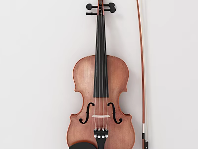 High Quality Wooden Violin With Bow And Art Supplies For Creative Work 3d model